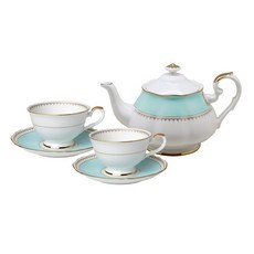 HANKOOK CHINAWARE 印花陶瓷茶具 7入組, 1套, 2p 杯子 + 2p 碟子 + 鍋