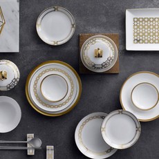 HANKOOK CHINAWARE 金邊陶瓷宴會餐具組 20件組, 混色, 10種餐具, 1組