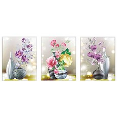 FIXART 珠寶十字繡 5D 圓珠 DIY 套件 3 件套, 花瓶, 1套