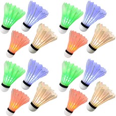 N4U 羽球 LED 羽毛球 BM-S105, 綠色 + 藍色 + 多色 + 紅色, 3套, 4入