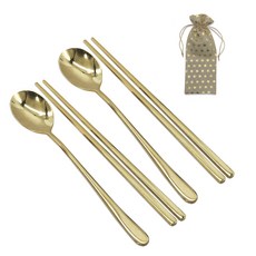 mir 彩色鈦金韓式餐具組, 1套, 湯匙 2p + 筷子 2p + 亞麻布袋
