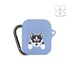 GOOSPERY Mercury 動物鑰匙圈設計 AirPods 保護殼 + 防鐵粉貼紙, 單一商品, 哈士奇