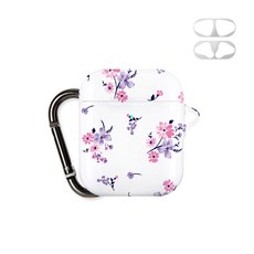 GOOSPERY 圖案設計 AirPods 鑰匙圈保護殼 + 防鐵粉貼紙, 單一商品, 紫色花朵圖案