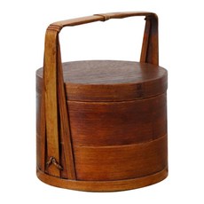 Cozy Table 木質野餐圓形手柄雙層便當盒, 單一顏色, 1個