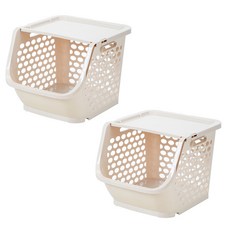Block Mart 廚房家用塑膠多功能收納籃 2入, 1個, 奶油色