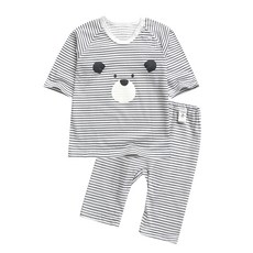 GREEN BEBE 孩童條紋熊熊印花短袖T恤+條紋7分褲套裝
