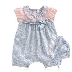 Greenbebe 女童藍色花園短袖太空服+帽子套裝