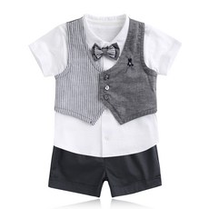 GREEN BEBE 男童西裝領結短袖T恤+短褲