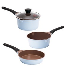 FOUR SEASONS MINIMAL Life多功能陶瓷塗層鍋具組 18cm 4入組, 藍色, 醬鍋+中鍋+平底鍋+玻璃蓋