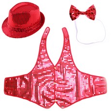 Livingda 亮片帽子 + 亮片馬甲 L + 領結套裝, 紅色的, 1套