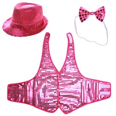 LivingDA 亮片帽子+亮片背心 M號+領結組, 粉色, 1套
