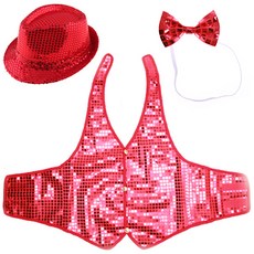 LivingDA 亮片帽 + 亮片背心 XL+ 蝴蝶領結套組, 紅色, 1組