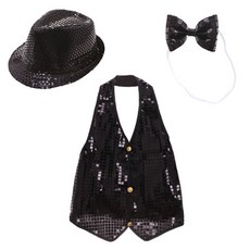 LivingDA 亮片帽子+亮片背心 S號+領結組, 黑色的, 1套