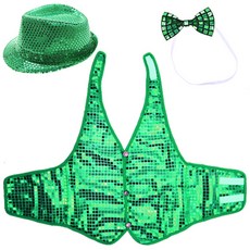 LivingDA 亮片帽子+亮片背心 XL號+領結組, 綠色, 1組