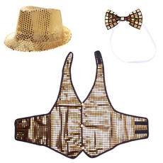 LivingDA 亮片帽子+亮片背心 S號+領結組, 金子, 1套