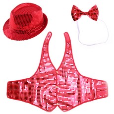 LivingDA 亮片帽 + 亮片背心 M + 蝴蝶領結, 紅色, 1組