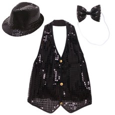 LivingDA 亮片帽子+亮片背心 XL號+領結組, 黑色, 1組