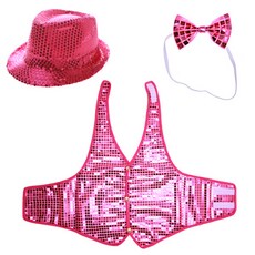 LivingDA 亮片帽子+亮片背心 S號+領結組, 粉色的, 1套