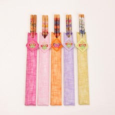 하율공방 컬러 나무젓가락 5종 + 젓가락집 5종 외국인선물세트, 혼합색상, 컬러 나무젓가락(5p) + 젓가락집(5p), 1개