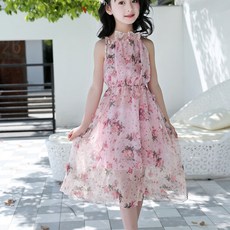 女童繞頸粉紅女孩洋裝