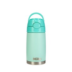 Nuby 提把一觸式不鏽鋼吸管水瓶, 薄荷巧克力(水綠色), 300ml, 1個