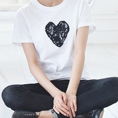 monfimafi 女式黑心圓形短袖