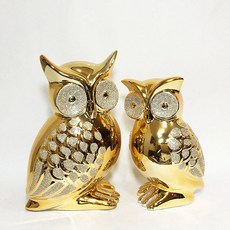 鍍金貓頭鷹裝飾品2件組, 混合色
