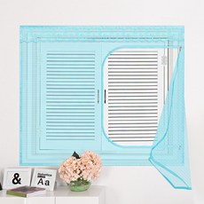 dashop 窗式拉鍊蚊帳+卡扣膠帶6p+開口固定磁鐵4p, 藍色（蚊帳），隨機發貨（磁鐵）