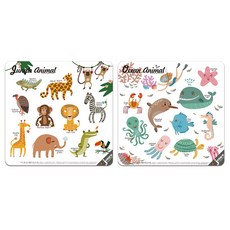 꼬메모이 쥬에 트랑트 磁性遊戲拼圖 叢林動物 + 海洋動物套組, 1套