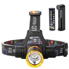 防水頭燈 T66+電池+5pin 1孔充電支架組, 混色