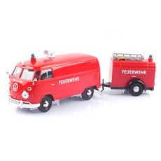 模型車1:24福斯T2迷你巴士消防車+拖車壓鑄組 MTX796717, 紅色的