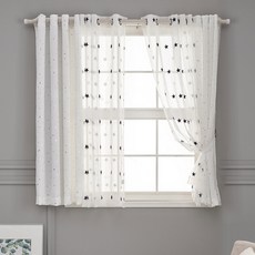 The Zari 打孔式遮光窗簾 2入+雪紡窗簾 2入+窗簾綁帶 2入, Twinkle遮光窗簾（白色），星星刺繡雪紡窗簾（海軍）