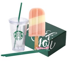 STARBUCKS 星巴克 Starbucks 新Logo冷杯473ml+海綿刷+大吸管3p+禮盒套裝, 冷水杯(透明款)+吸管+清潔刷(混色), 473ml