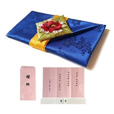 牡丹禮品包袱巾 + 禮金信封 5入, 深藍色, 1套