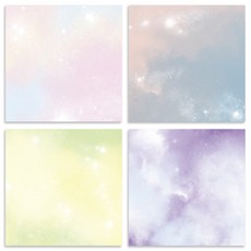 RIHOON 銀河印花便條紙 4入, 粉色+珊瑚色+綠色+紫色, 1組