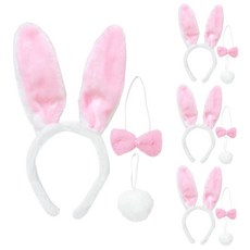 Livingda 新款兔子髮箍組, 粉紅色 + 白色, 4套