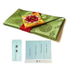 牡丹禮金包巾 + 聘禮信封, 淺綠色, 1套