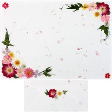 書寫日壓花初信成品+信封+練習漢字套組, 紫玫瑰, 1套