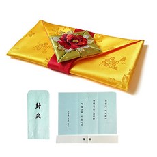 牡丹禮金包巾 + 聘禮信封, 金色, 1套