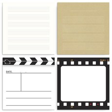 RIHOON 造型便條紙 4入, 英語筆記+樂譜+拍板+膠卷, 1組