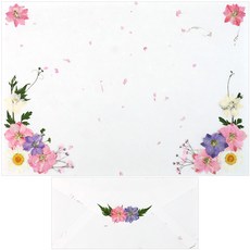 書寫日壓花初信成品+信封+練習漢字套組, 可愛的粉紅霧, 1套