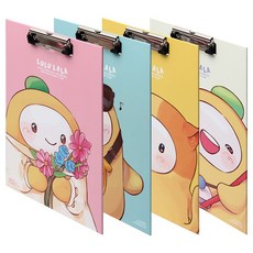POPO FANCY 可愛卡通文件夾板 4款, 粉色、薄荷色、象牙色、黃色, 1套