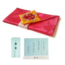 牡丹禮金包巾 + 聘禮信封, 珊瑚色, 1套