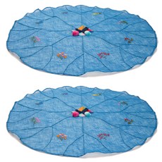 HAYUL工房高級麻傳統花刺繡荷葉飯桌布 牛仔褲色, 2個