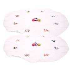 HAYUL工房高級亞麻傳統花刺繡荷葉飯桌巾 2入 白色, 1個