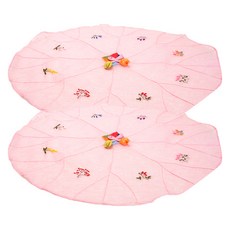 HAYUL工房高級亞麻傳統花刺繡荷葉飯桌巾 2入 淺粉色, 1個