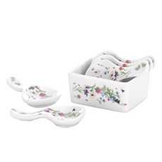 Corelle 康寧 花朵印花湯匙筷子托 5入+收納盒組, 混色, 1組