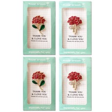카네이션 브로치&감사카드 2종 x 2p 세트 X60-2, 혼합색상, 4개