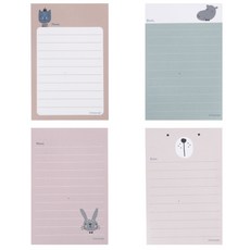 Happy Friends 便條紙 4款, 貓, 河馬, 熊, 兔子, 1套