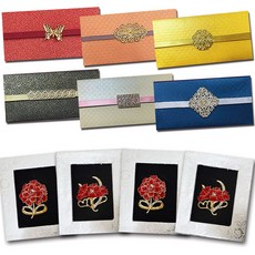 康乃馨胸針感謝卡 X60-1 2款 x 2p + 高級金屬配件零用錢信封 6款 S2 套組, 混合色, 1套